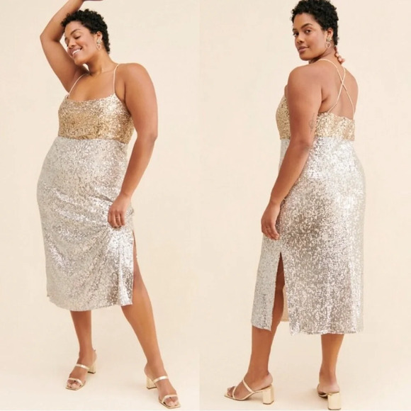 NWT Sachin & Babi x Anthropologie Colorblocked Sequined Midi Dress 18W Plus - Picture 1 of 13